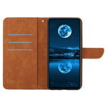 HT05 Leather Cover for iPhone 15 Skin-touch Flip Stand Wallet Imprinted Line Phone Case