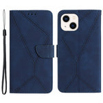 HT05 Leather Cover for iPhone 15 Skin-touch Flip Stand Wallet Imprinted Line Phone Case