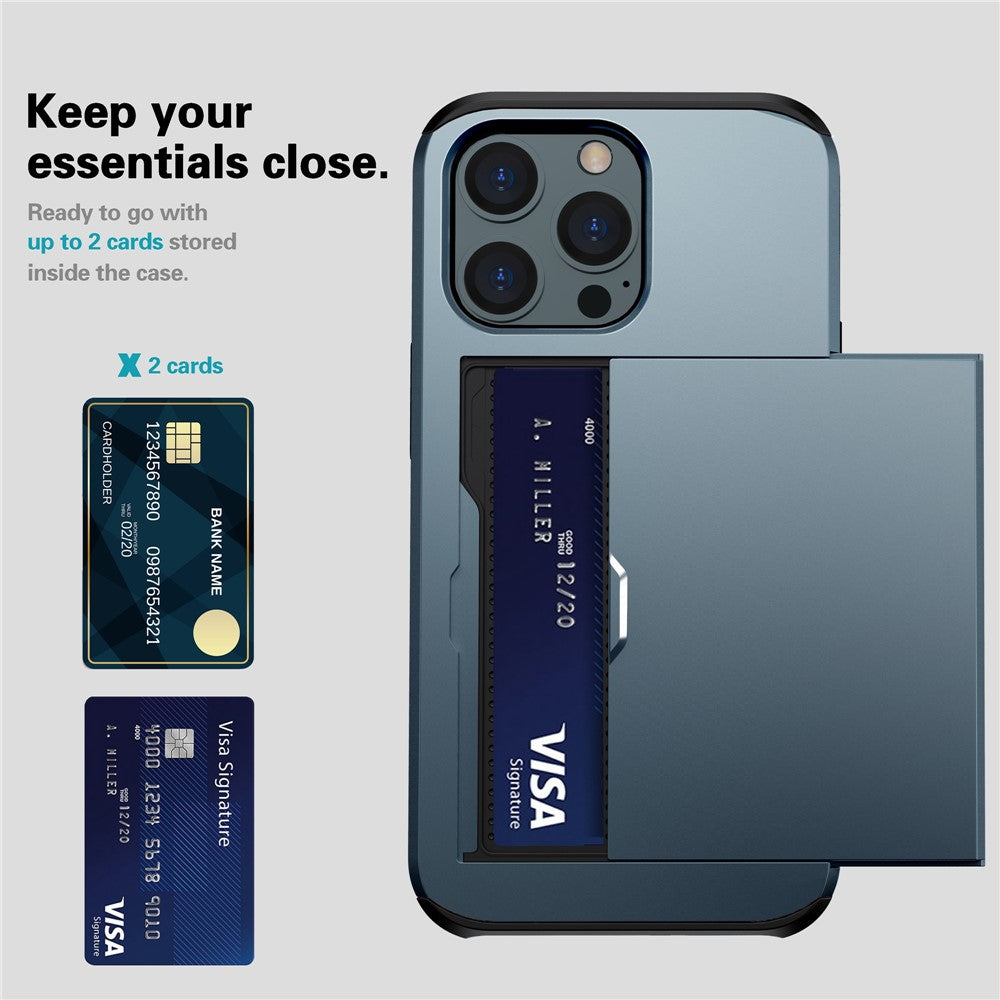 Slide Card Holder Phone Cover for iPhone 15 Pro , TPU + PC Dual Layer Phone Protective Case