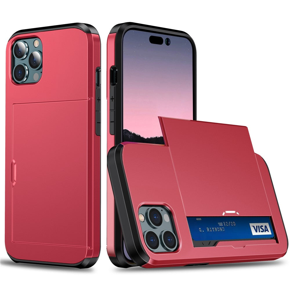 Slide Card Holder Phone Cover for iPhone 15 Pro , TPU + PC Dual Layer Phone Protective Case