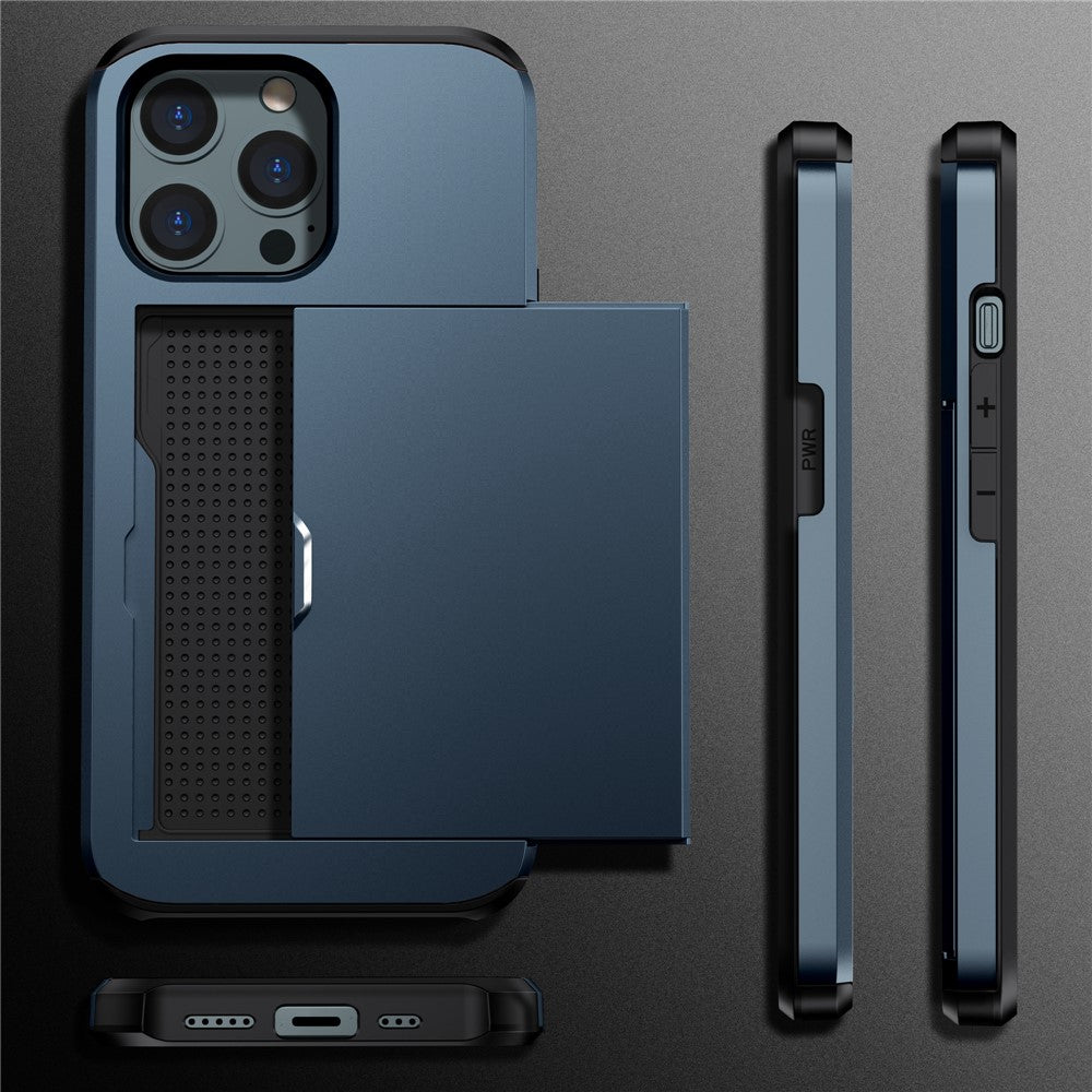 Phone Case with Slide Card Holder for iPhone 15 Pro Max , Anti-scratch TPU + PC Phone Cover