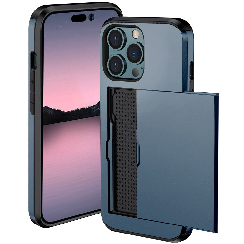 Phone Case with Slide Card Holder for iPhone 15 Pro Max , Anti-scratch TPU + PC Phone Cover