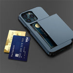 Phone Case with Slide Card Holder for iPhone 15 Pro Max , Anti-scratch TPU + PC Phone Cover
