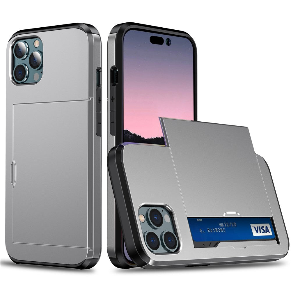 Phone Case with Slide Card Holder for iPhone 15 Pro Max , Anti-scratch TPU + PC Phone Cover