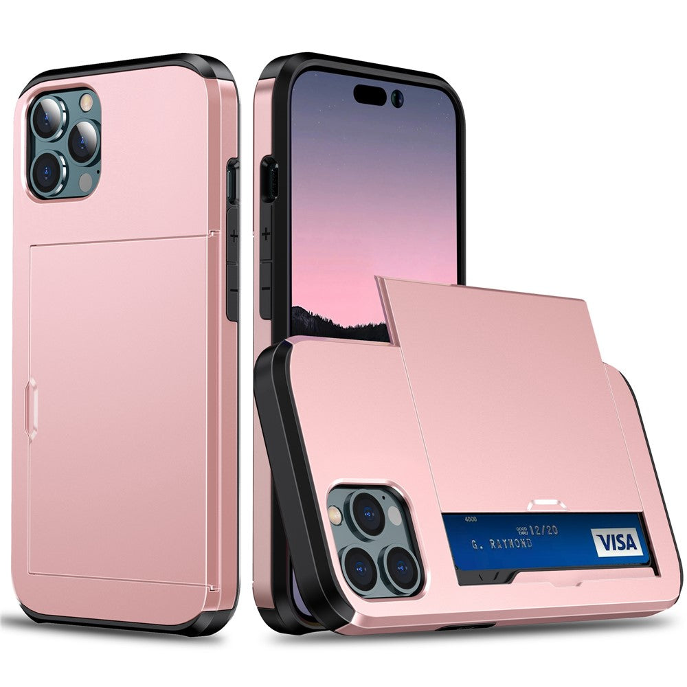 Phone Case with Slide Card Holder for iPhone 15 Pro Max , Anti-scratch TPU + PC Phone Cover