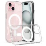 For iPhone 15 Plus Magnetic Ring Design Clear Phone Cover Case Acrylic+TPU Phone Shell Compatible with MagSafe