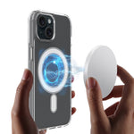 For iPhone 15 Plus Magnetic Ring Design Clear Phone Cover Case Acrylic+TPU Phone Shell Compatible with MagSafe