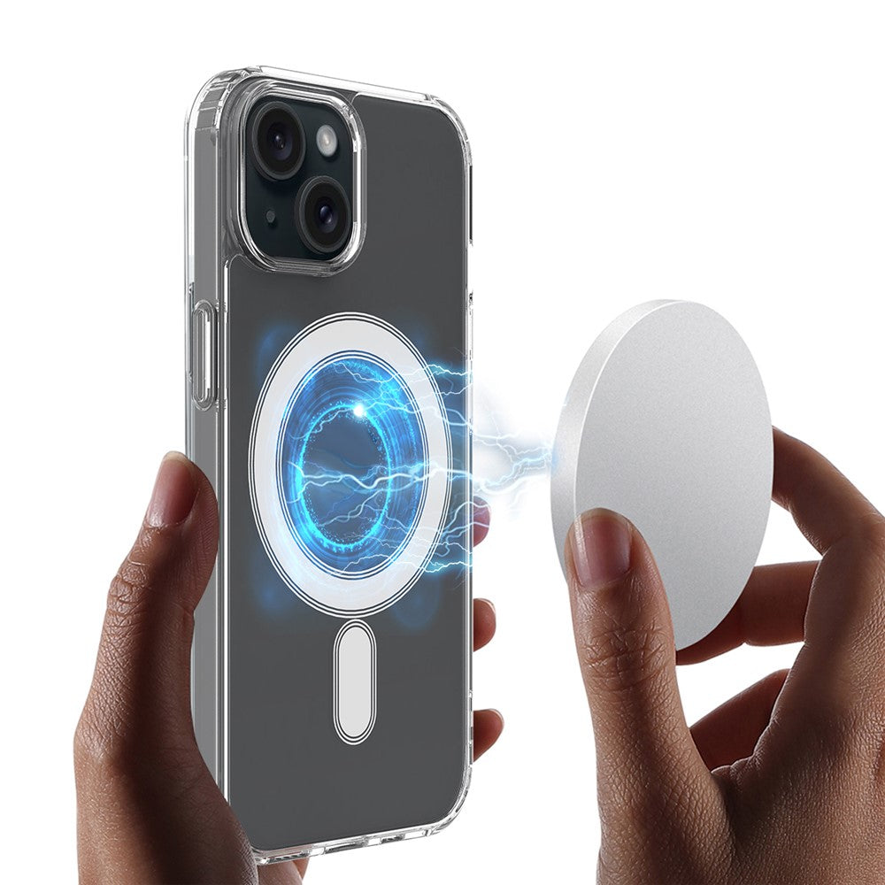 For iPhone 15 Plus Magnetic Ring Design Clear Phone Cover Case Acrylic+TPU Phone Shell Compatible with MagSafe