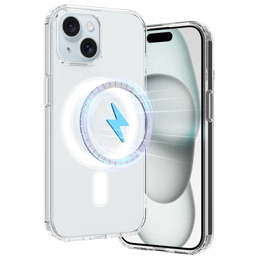 For iPhone 15 Plus Magnetic Ring Design Clear Phone Cover Case Acrylic+TPU Phone Shell Compatible with MagSafe