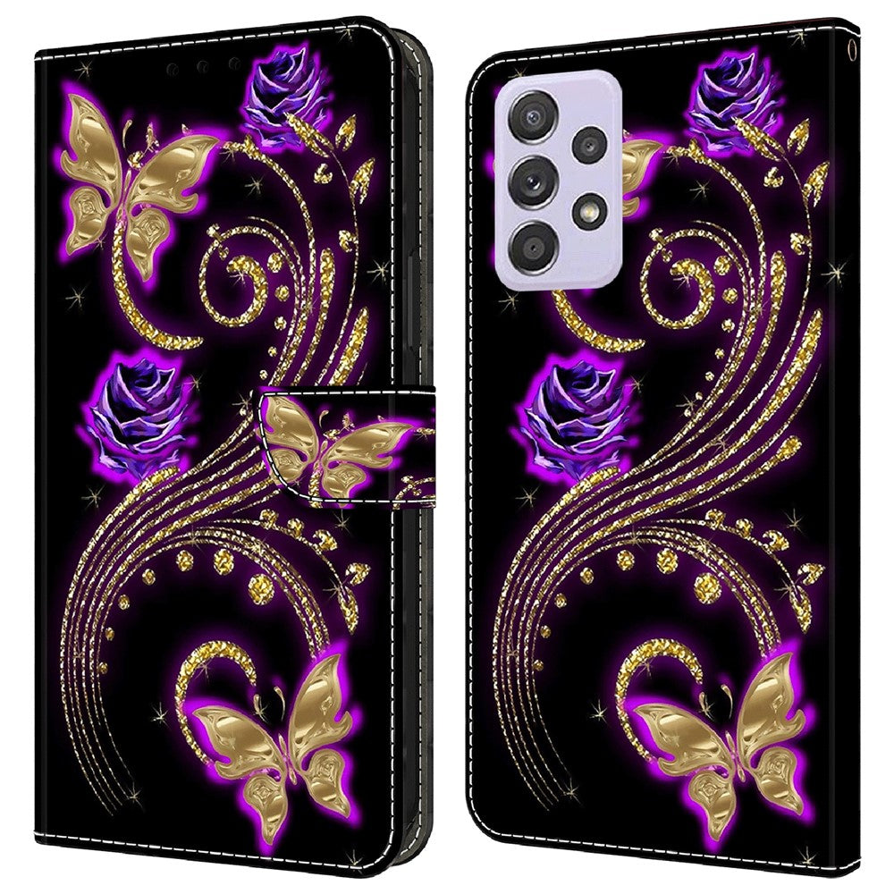 Pung Etui til Samsung Galaxy A52 4G / 5G / A52s 5G, PU Læder Stander 3D Mønsterprint Telefon Cover