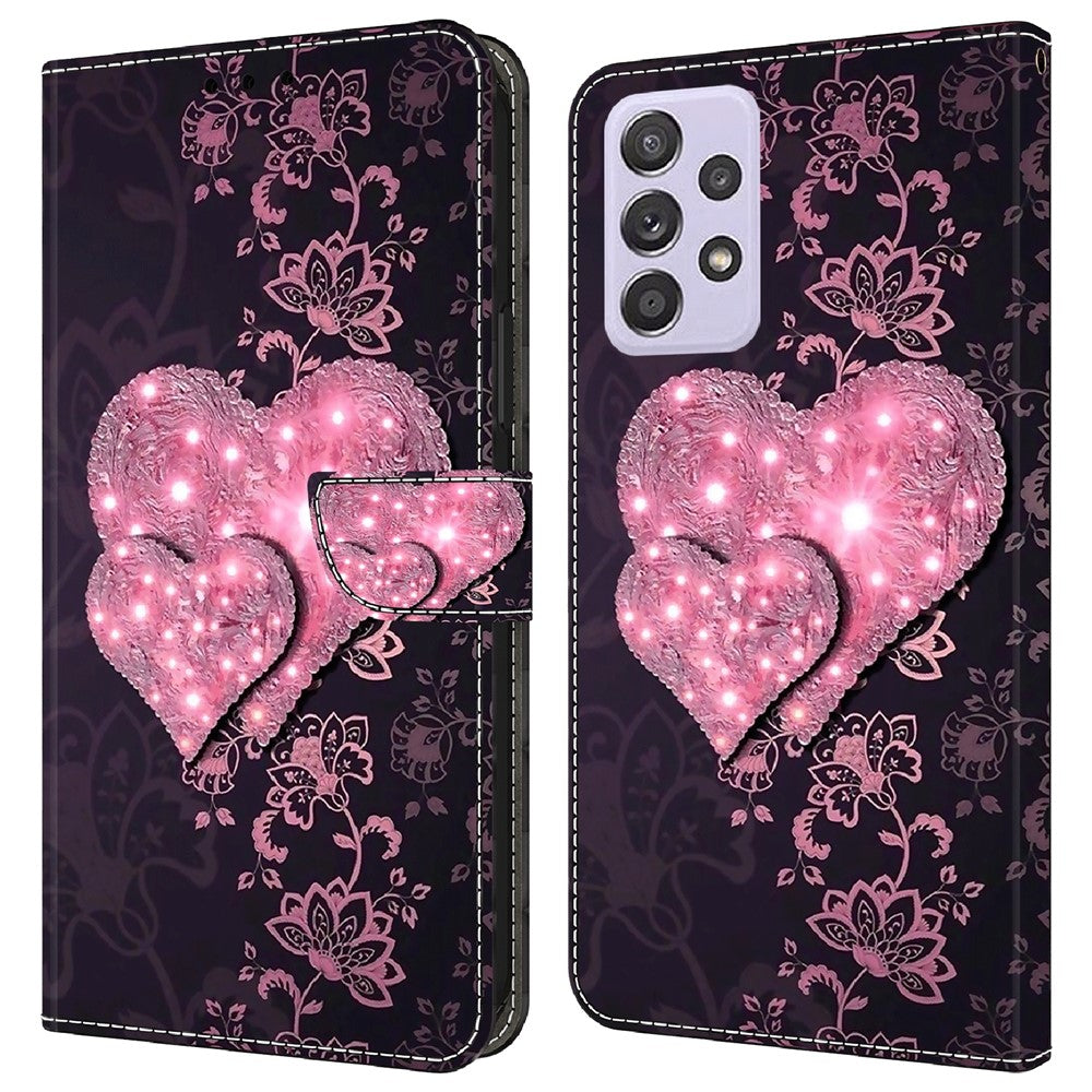 Pung Etui til Samsung Galaxy A52 4G / 5G / A52s 5G, PU Læder Stander 3D Mønsterprint Telefon Cover