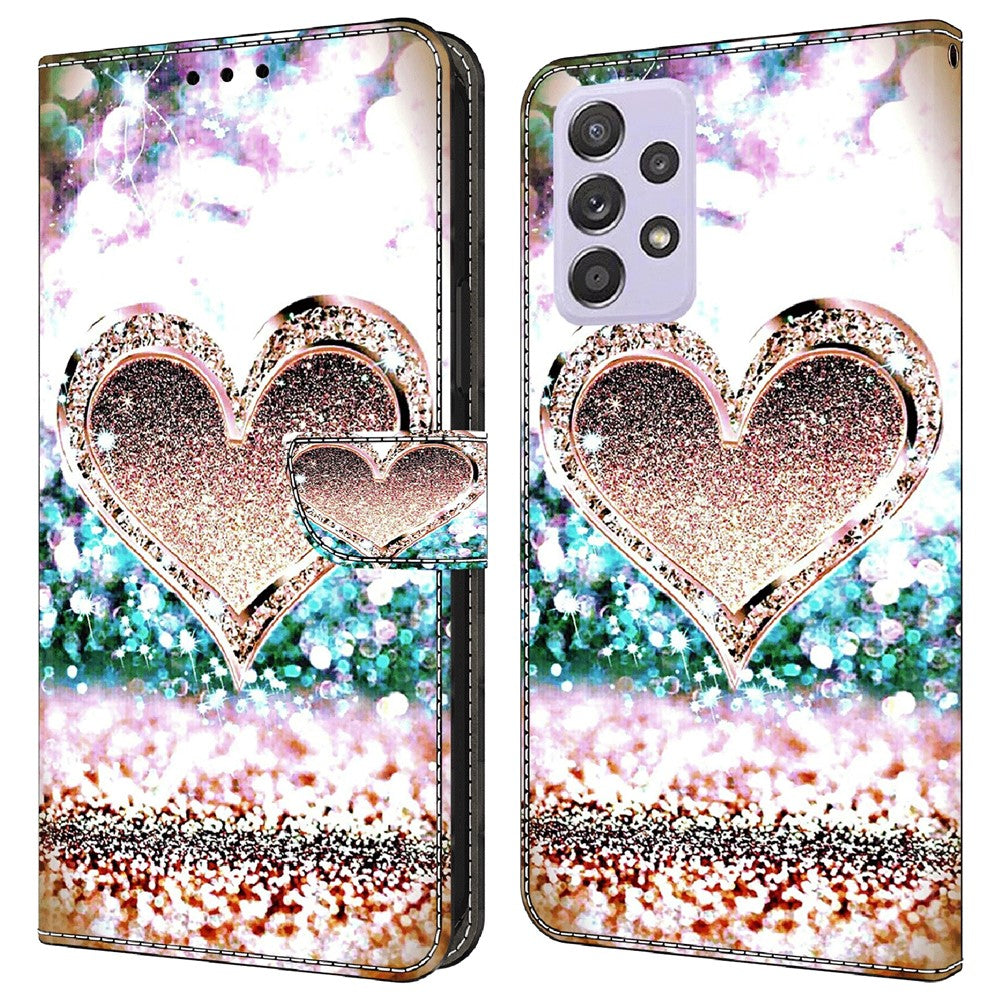 Pung Etui til Samsung Galaxy A52 4G / 5G / A52s 5G, PU Læder Stander 3D Mønsterprint Telefon Cover