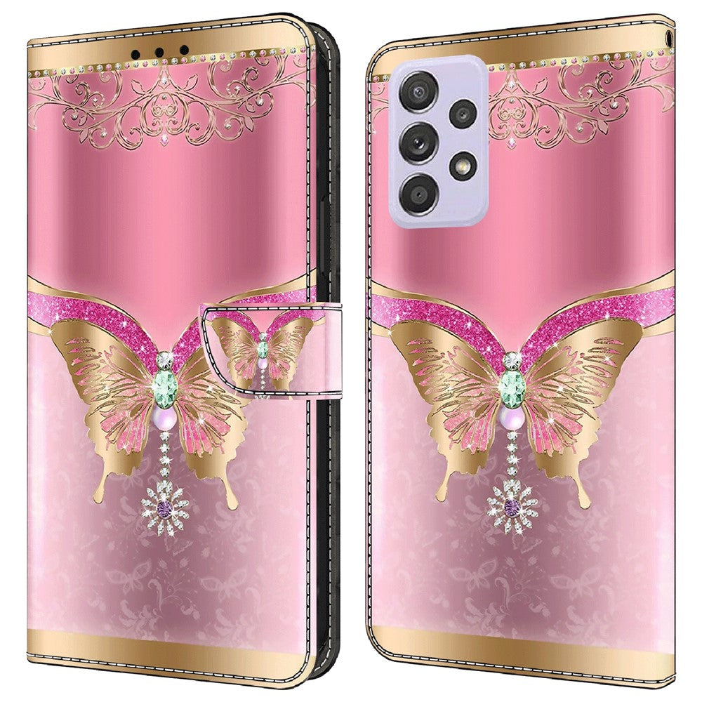 Pung Etui til Samsung Galaxy A52 4G / 5G / A52s 5G, PU Læder Stander 3D Mønsterprint Telefon Cover
