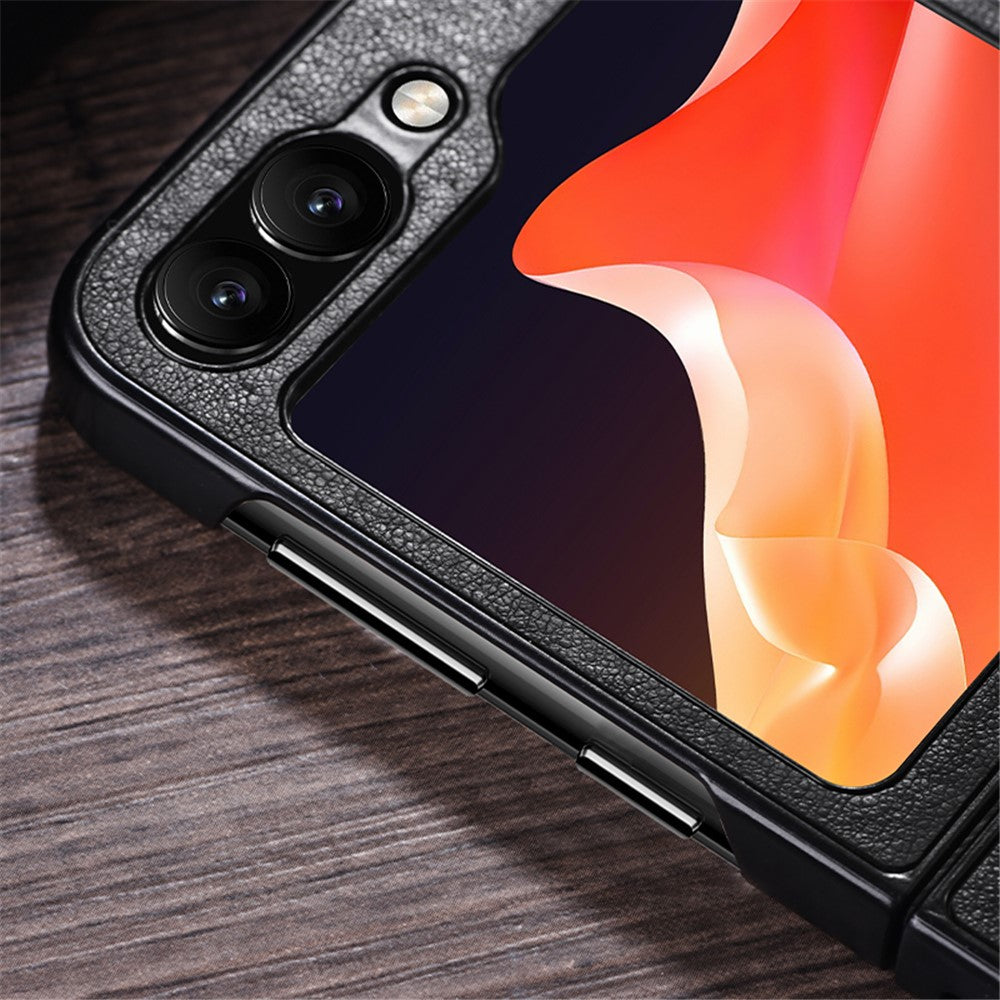 Til Samsung Galaxy Z Flip5 5G Stødsikkert Telefoncover PU-læderbelagt Hårdt PC Ultratyndt Cover
