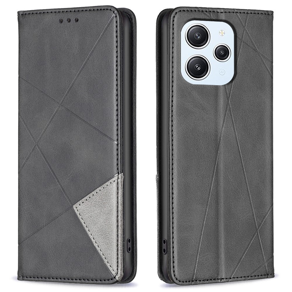 For Xiaomi Redmi 12 4G Card Holder Cell Phone Case Imprinted Line Stand Leather Phone Cover