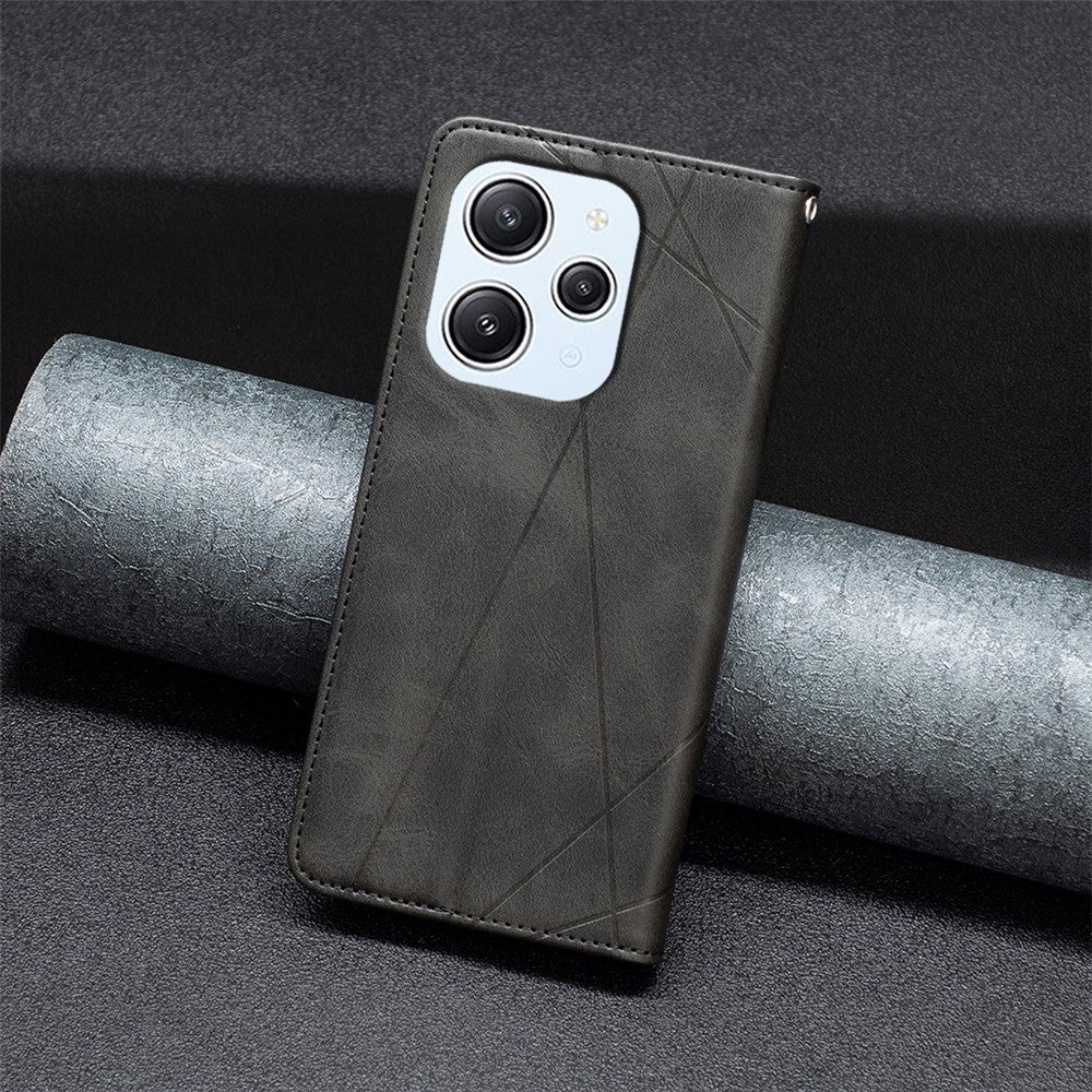For Xiaomi Redmi 12 4G Card Holder Cell Phone Case Imprinted Line Stand Leather Phone Cover
