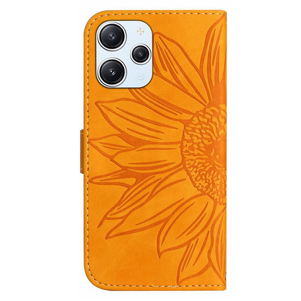 HT04 For Xiaomi Redmi 12 4G Leather Wallet Stand Case Sunflower Imprinted Phone Cover with Shoulder Strap