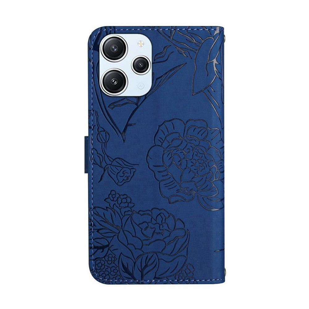 HT03 Wallet Stand Phone Cover for Xiaomi Redmi 12 4G Imprinted PU Leather Phone Case with Wrist Strap