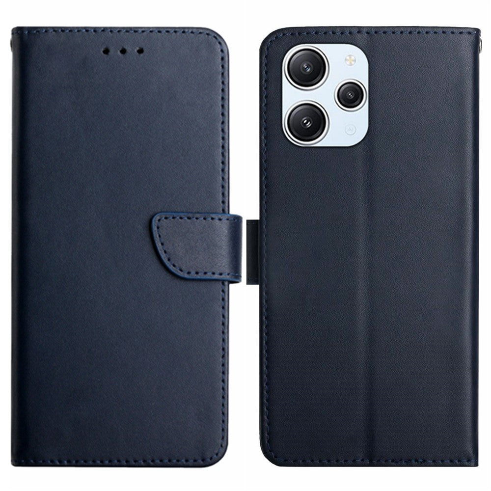 HT02 For Xiaomi Redmi 12 4G TPU+Genuine Cow Leather Wallet Stand Case Nappa Texture Shockproof Phone Cover