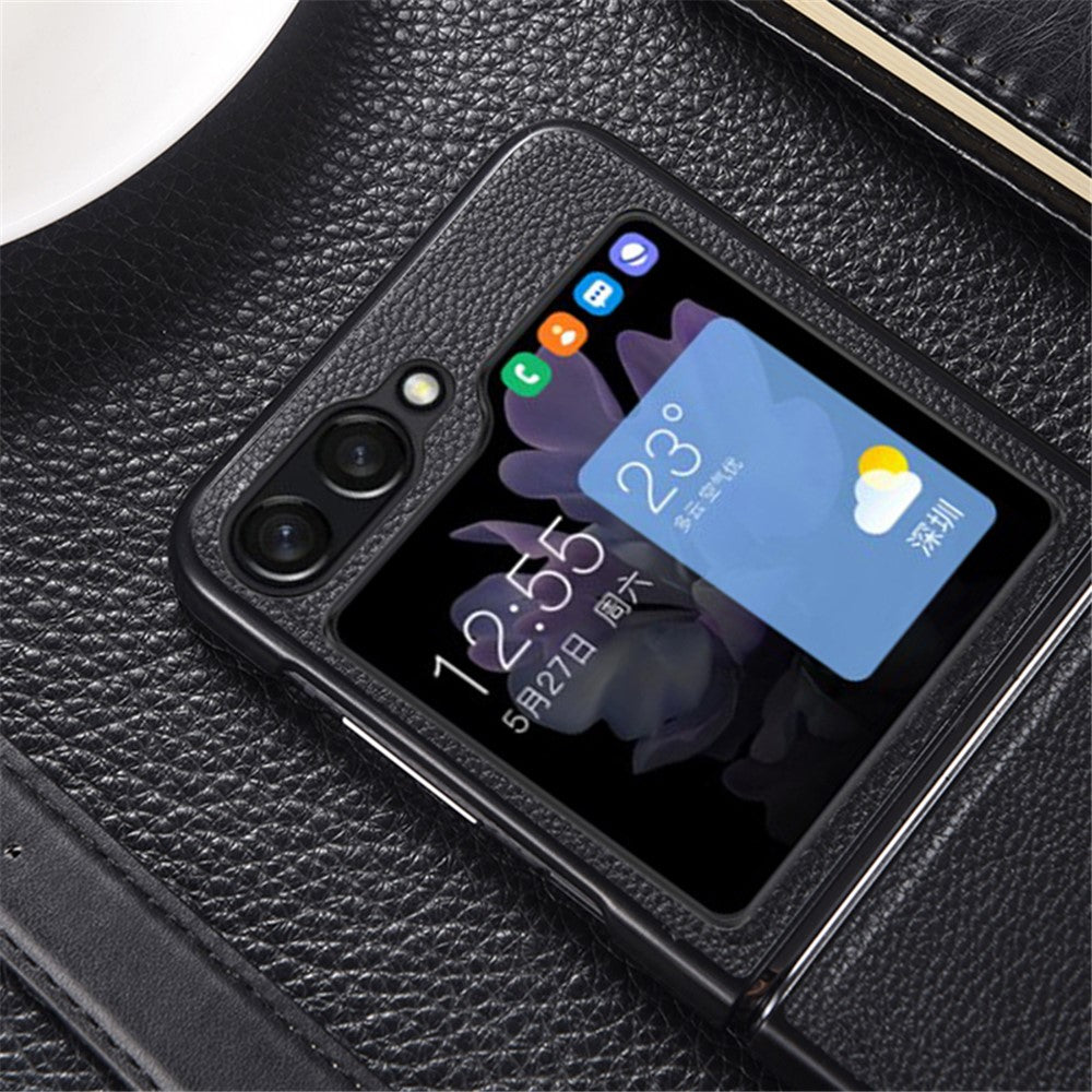 For Samsung Galaxy Z Flip5 5G Slim Phone Case Cowhide Leather + PC Non-Slip Shockproof Cover