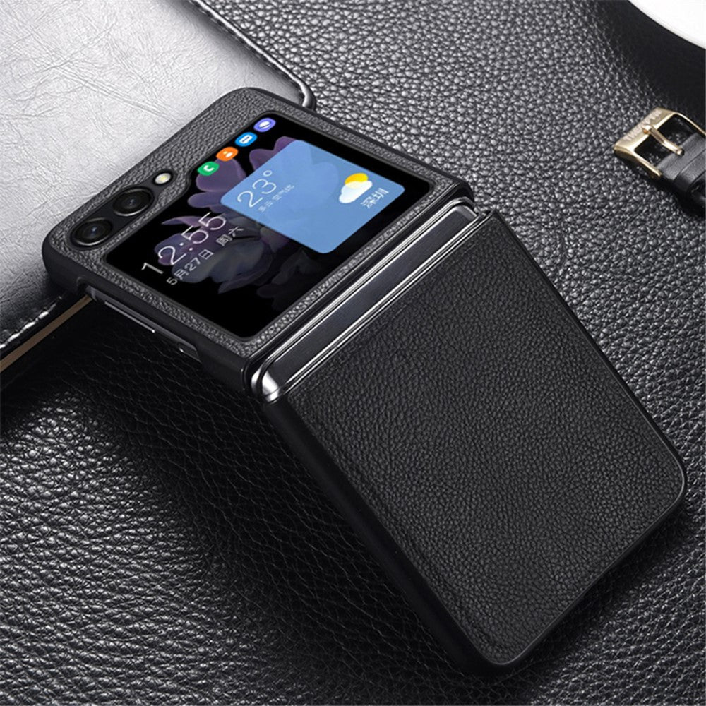 For Samsung Galaxy Z Flip5 5G Slim Phone Case Cowhide Leather + PC Non-Slip Shockproof Cover