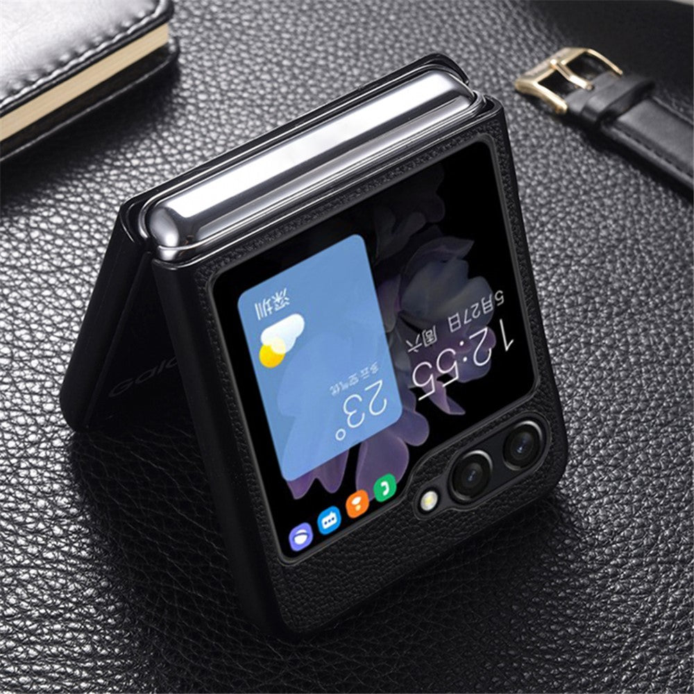 For Samsung Galaxy Z Flip5 5G Slim Phone Case Cowhide Leather + PC Non-Slip Shockproof Cover