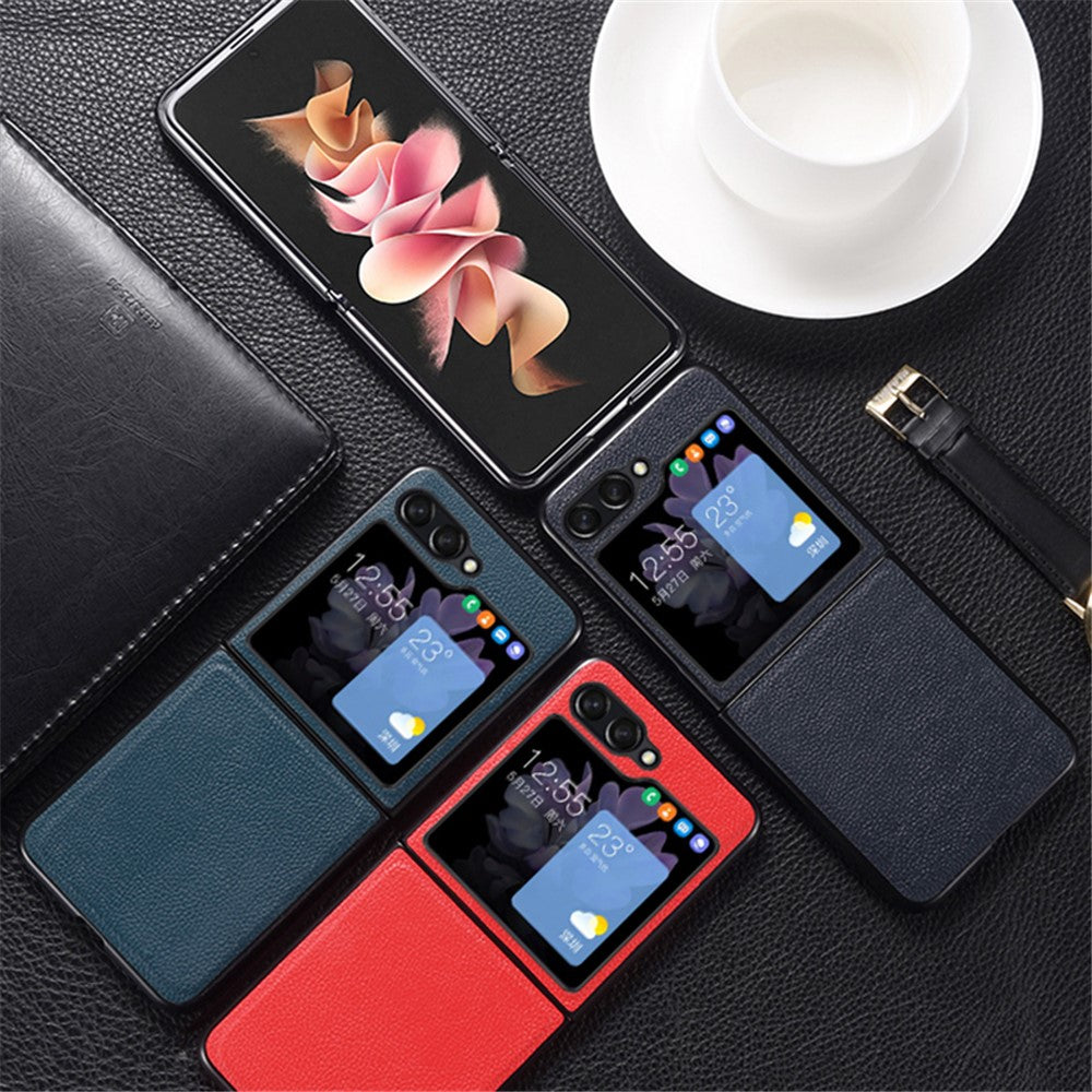 For Samsung Galaxy Z Flip5 5G Slim Phone Case Cowhide Leather + PC Non-Slip Shockproof Cover