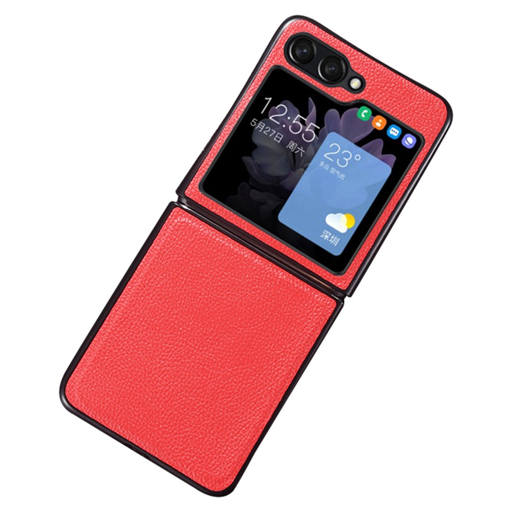 For Samsung Galaxy Z Flip5 5G Slim Phone Case Cowhide Leather + PC Non-Slip Shockproof Cover