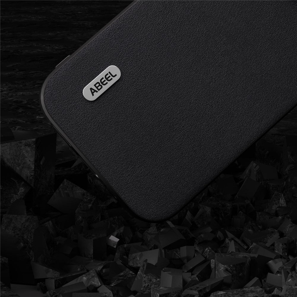 ABEEL For iPhone 15 Pro Max Phone Case Genuine Cow Leather Coated PC+TPU Nappa Texture Cover