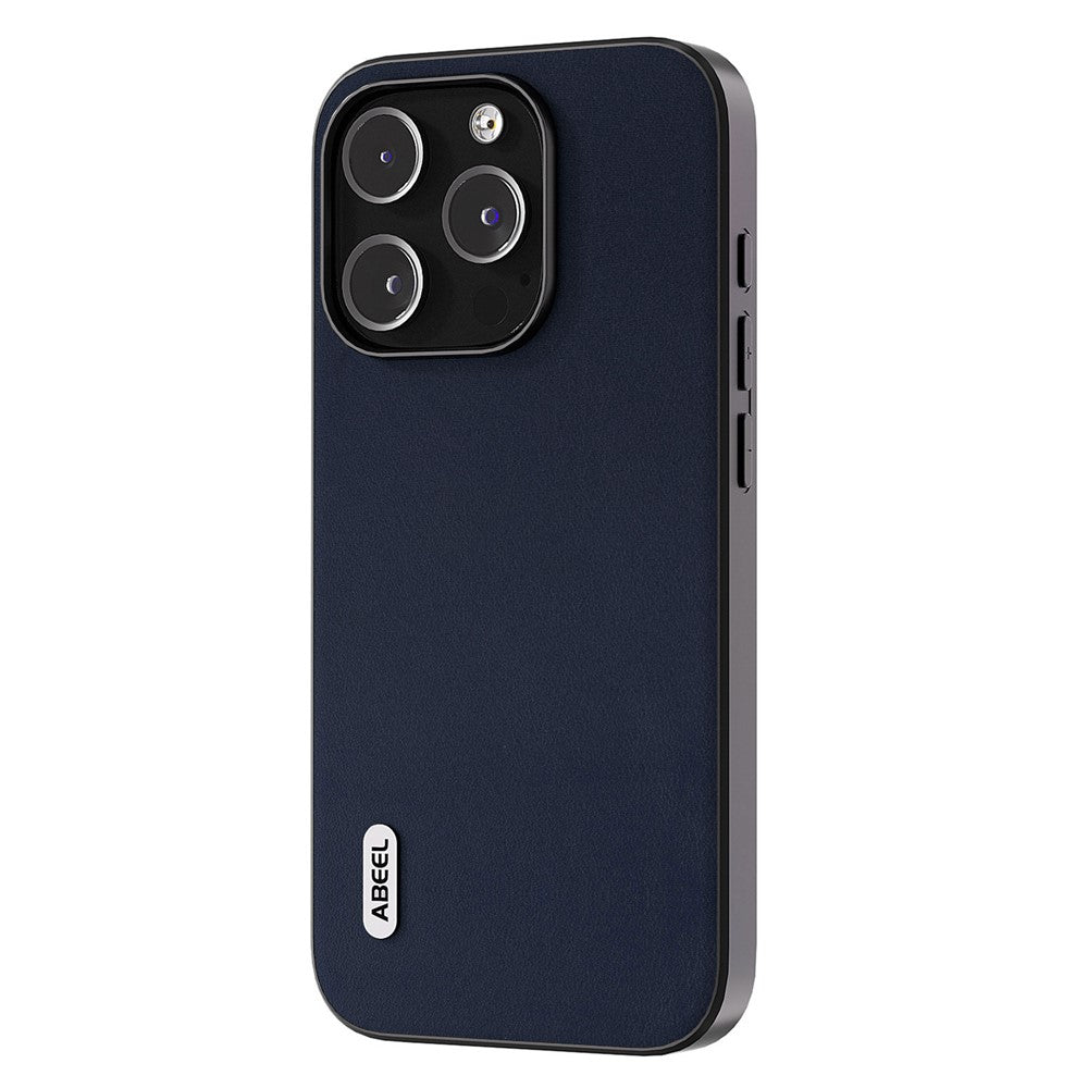 ABEEL For iPhone 15 Pro Max Phone Case Genuine Cow Leather Coated PC+TPU Nappa Texture Cover