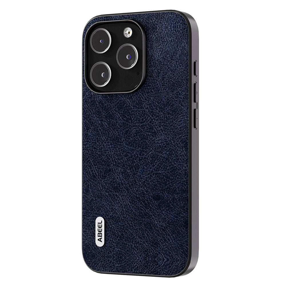 ABEEL For iPhone 15 Pro Max Retro Litchi Texture Phone Case PU Leather Coated PC+TPU Back Cover
