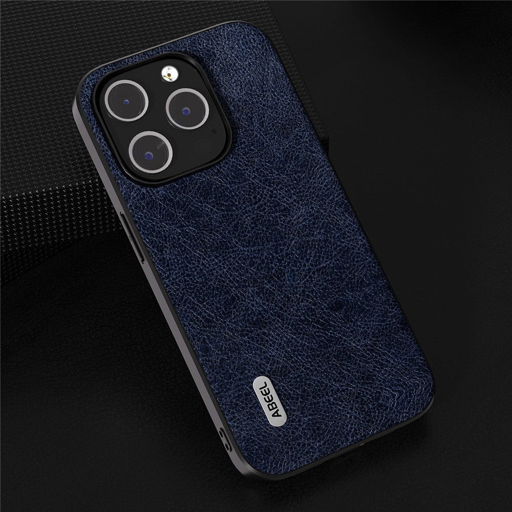 ABEEL For iPhone 15 Pro Max Retro Litchi Texture Phone Case PU Leather Coated PC+TPU Back Cover