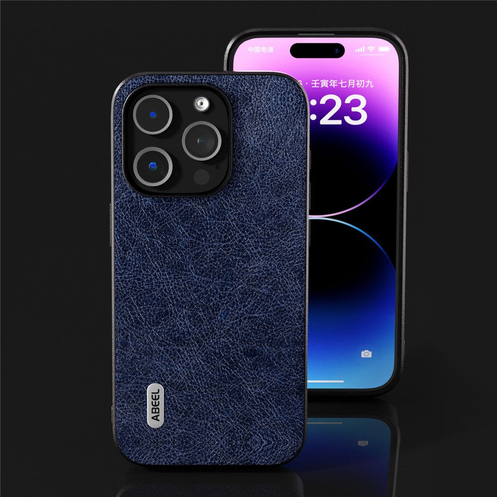 ABEEL For iPhone 15 Pro Max Retro Litchi Texture Phone Case PU Leather Coated PC+TPU Back Cover