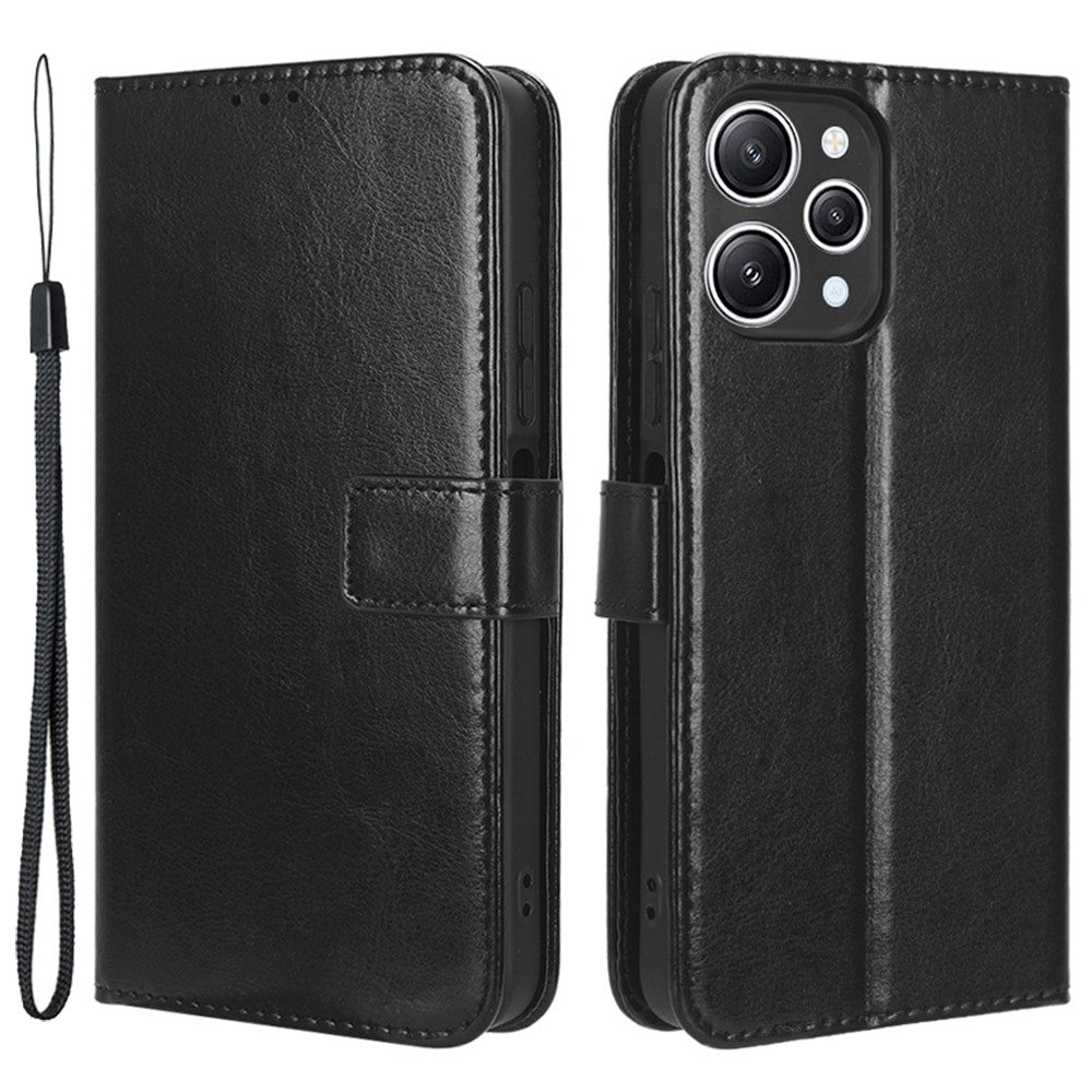 Xiaomi Redmi 12 4G / 12 5G (Global) / Note 12R 5G / Poco M6 Pro 5G mobilskal Crazy Horse Texture PU-läder Folio Flip Stand Plånboksfodral