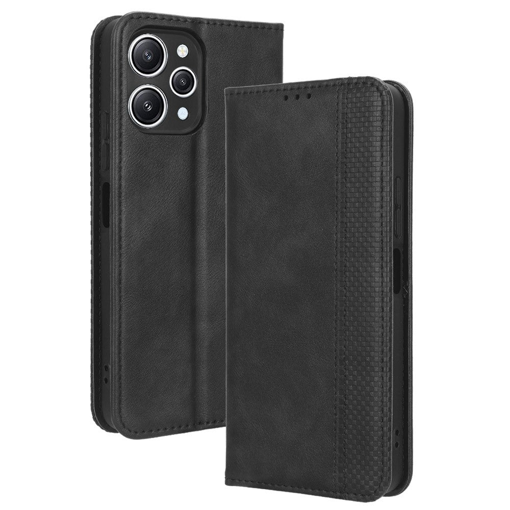 Phone Case for Xiaomi Redmi 12 4G / 12 5G (Global) / Note 12R 5G / Poco M6 Pro 5G Magnetic Closing Retro PU Leather Cover Stand Wallet Shell