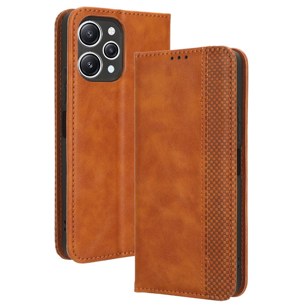 Phone Case for Xiaomi Redmi 12 4G / 12 5G (Global) / Note 12R 5G / Poco M6 Pro 5G Magnetic Closing Retro PU Leather Cover Stand Wallet Shell