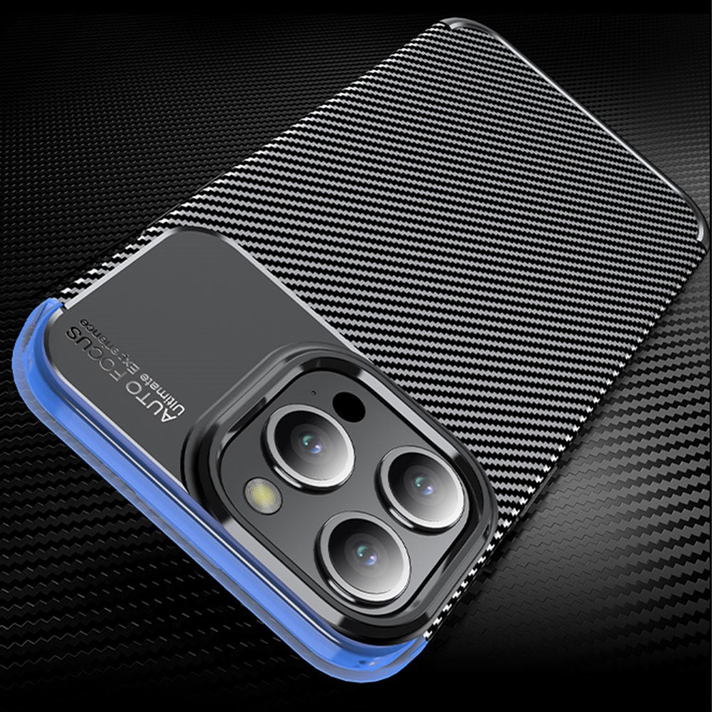 Carbon Fiber Texture Phone Cover for iPhone 15 Pro , Anti-drop Flexible TPU Phone Case