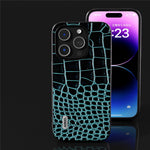 ABEEL For iPhone 15 Pro Max Phone Case Genuine Cow Leather+PC+TPU Crocodile Texture Cover