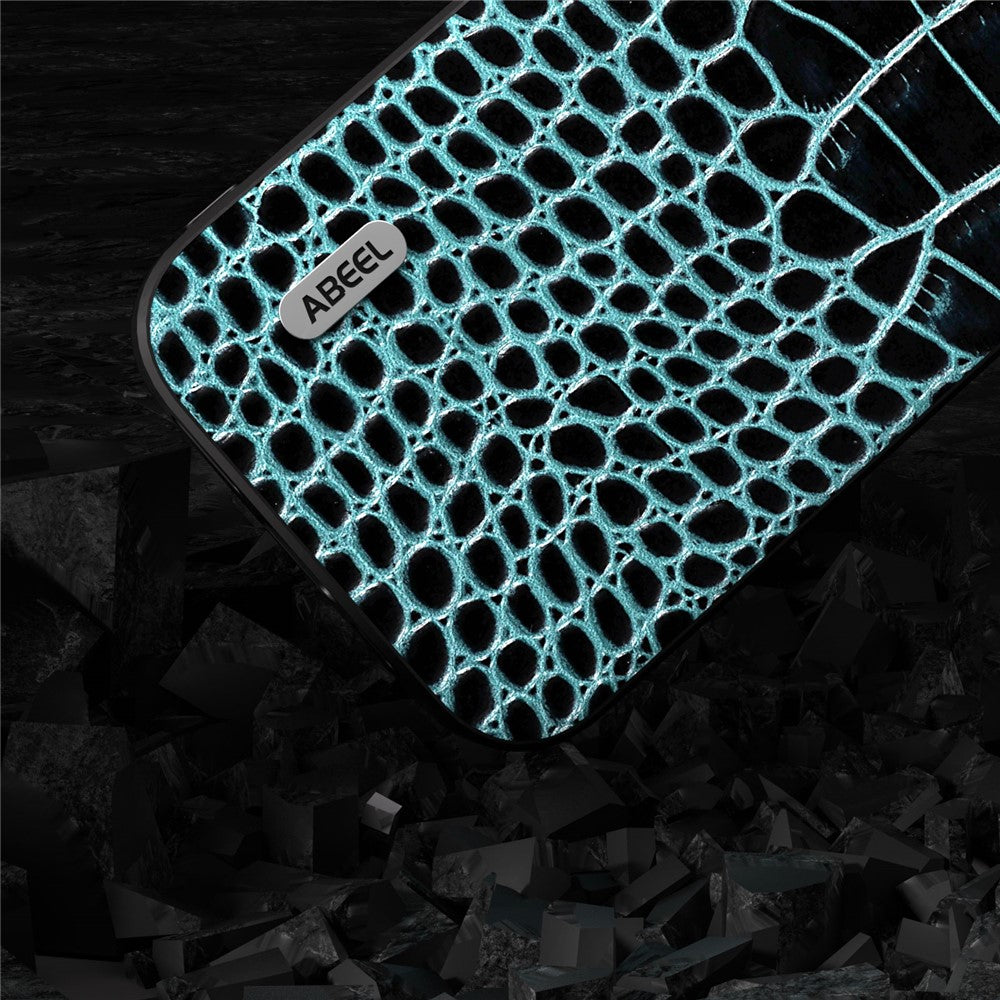ABEEL For iPhone 15 Pro Max Phone Case Genuine Cow Leather+PC+TPU Crocodile Texture Cover