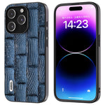 ABEEL For iPhone 15 Pro Max Shockproof Cover Genuine Cow Leather+PC+TPU Mahjong Texture Phone Case