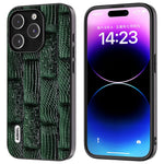 ABEEL For iPhone 15 Pro Max Shockproof Cover Genuine Cow Leather+PC+TPU Mahjong Texture Phone Case