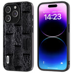 ABEEL For iPhone 15 Pro Max Shockproof Cover Genuine Cow Leather+PC+TPU Mahjong Texture Phone Case