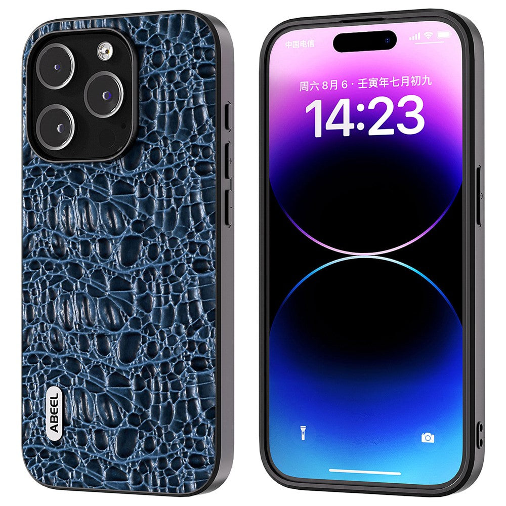 ABEEL For iPhone 15 Pro Max Back Phone Case Genuine Cow Leather+PC+TPU Slim Cover
