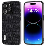 ABEEL For iPhone 15 Pro Max Back Phone Case Genuine Cow Leather+PC+TPU Slim Cover
