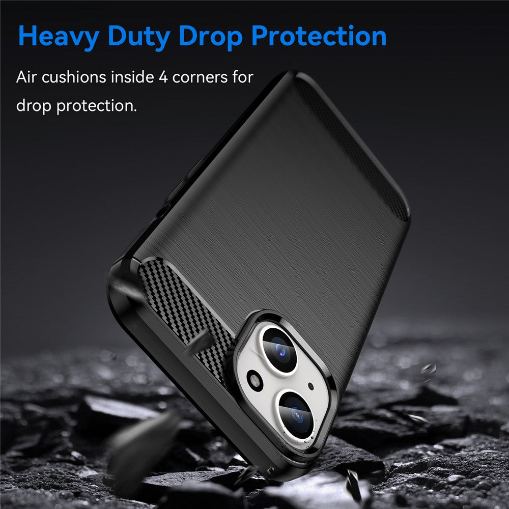Soft TPU Phone Case for iPhone 15 , Carbon Fiber Texture Brushed Protective Phone Cover