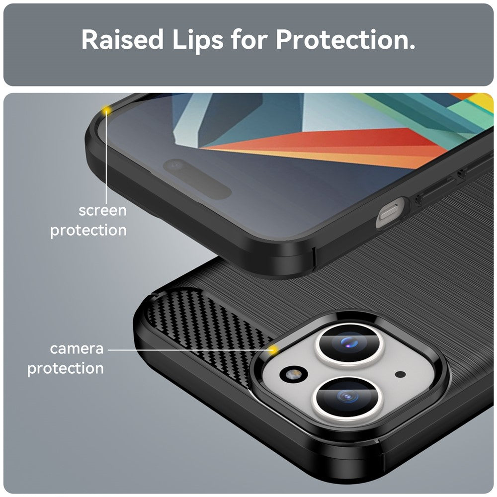 Soft TPU Phone Case for iPhone 15 , Carbon Fiber Texture Brushed Protective Phone Cover