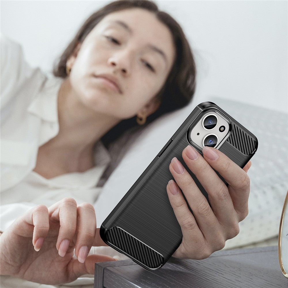 Soft TPU Phone Case for iPhone 15 , Carbon Fiber Texture Brushed Protective Phone Cover