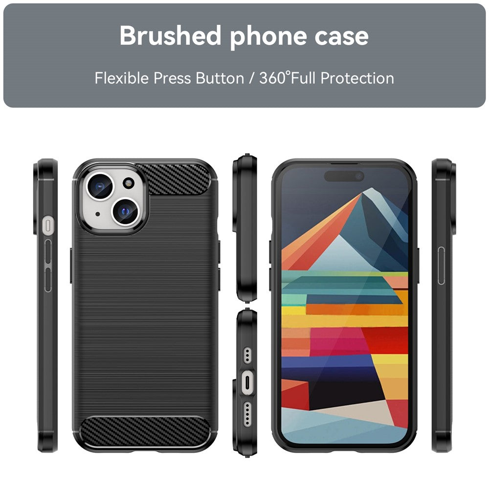 Soft TPU Phone Case for iPhone 15 , Carbon Fiber Texture Brushed Protective Phone Cover