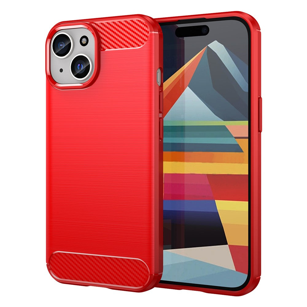 Soft TPU Phone Case for iPhone 15 , Carbon Fiber Texture Brushed Protective Phone Cover