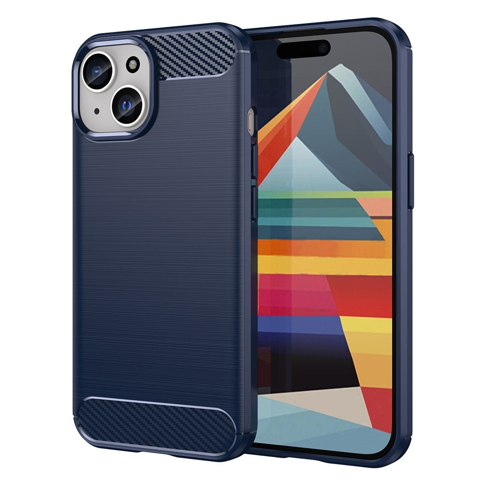 Soft TPU Phone Case for iPhone 15 , Carbon Fiber Texture Brushed Protective Phone Cover